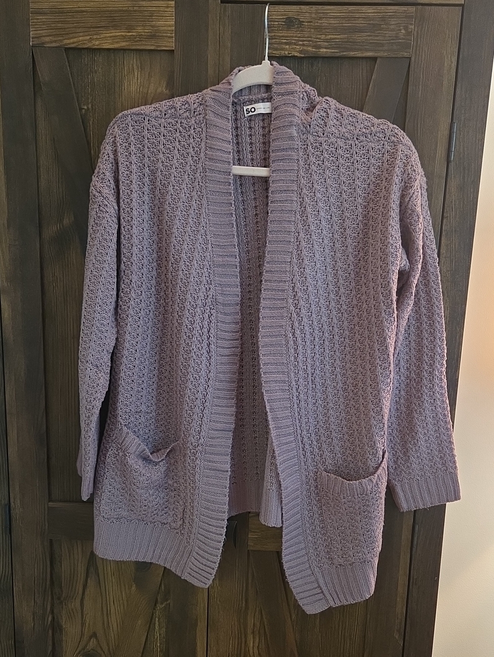 SO Lavender Open-Front Knit Cardigan
